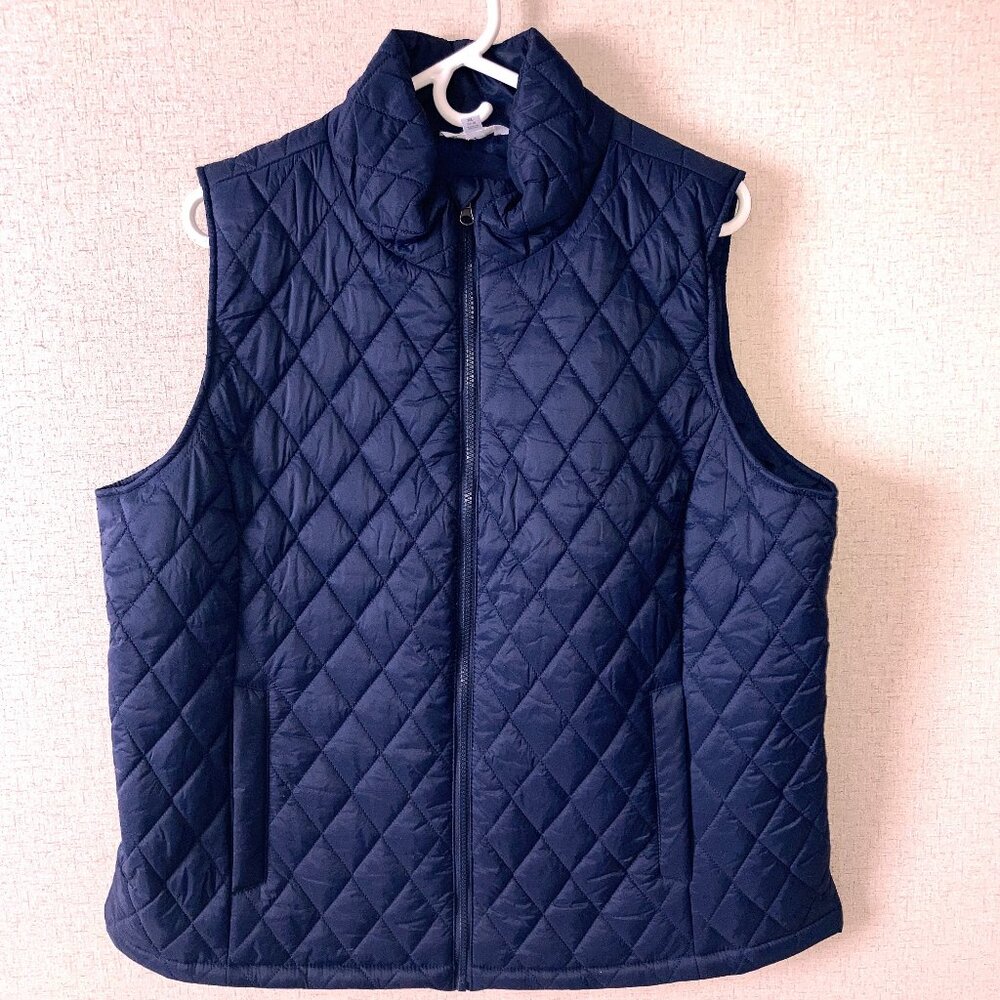 Time & Tru Diamond‑Quilted Vest XL Blue – Fall Essential